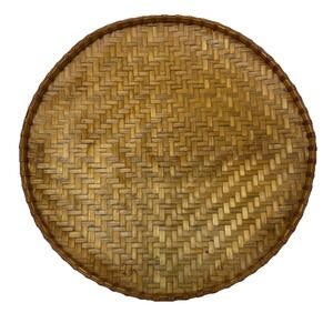 Vintage Woven Ratan Bamboo Winnowing Basket Tray Boho Wall Decor 16.5 Inch